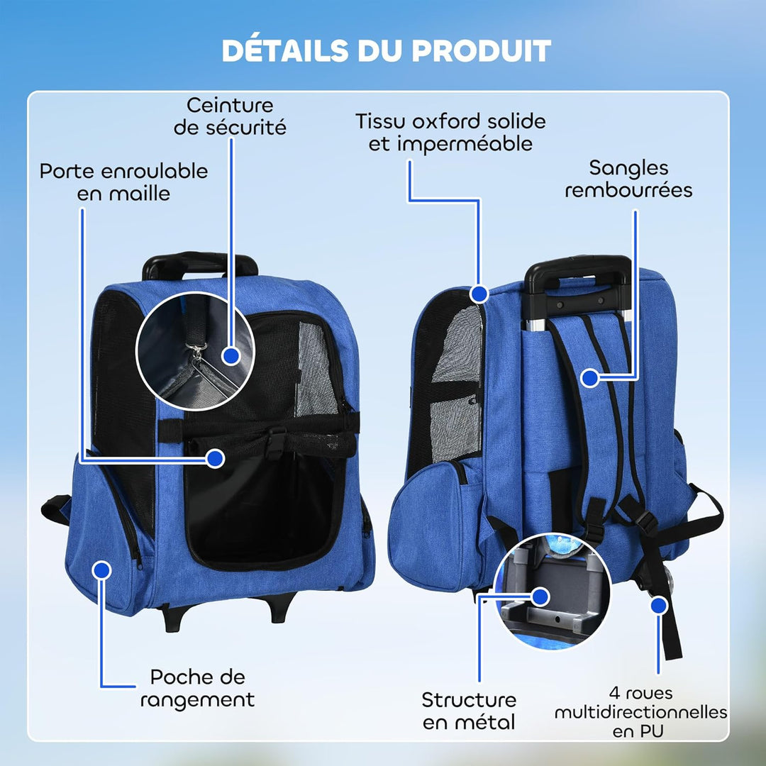 PawHut Transporttasche mit Rollen für Hunde, 2 in 1, Trolley, Rucksack für Hunde und Katzen, mit Tel
