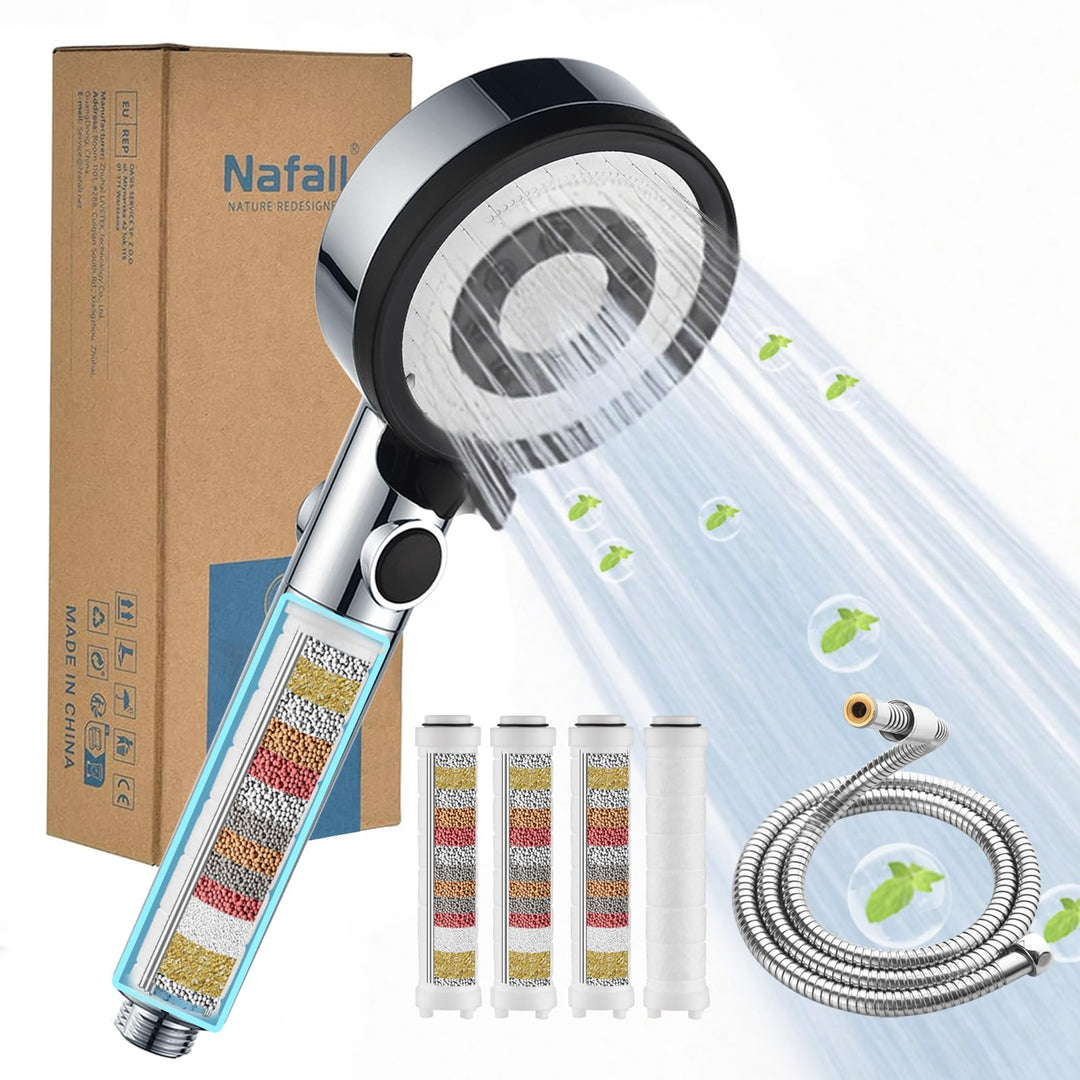 Nafall Duschkopf Filter Mit 1.5m Schlauch, Handbrause Wassersparend, Duschkopf Duschbrause Mit 5 Str