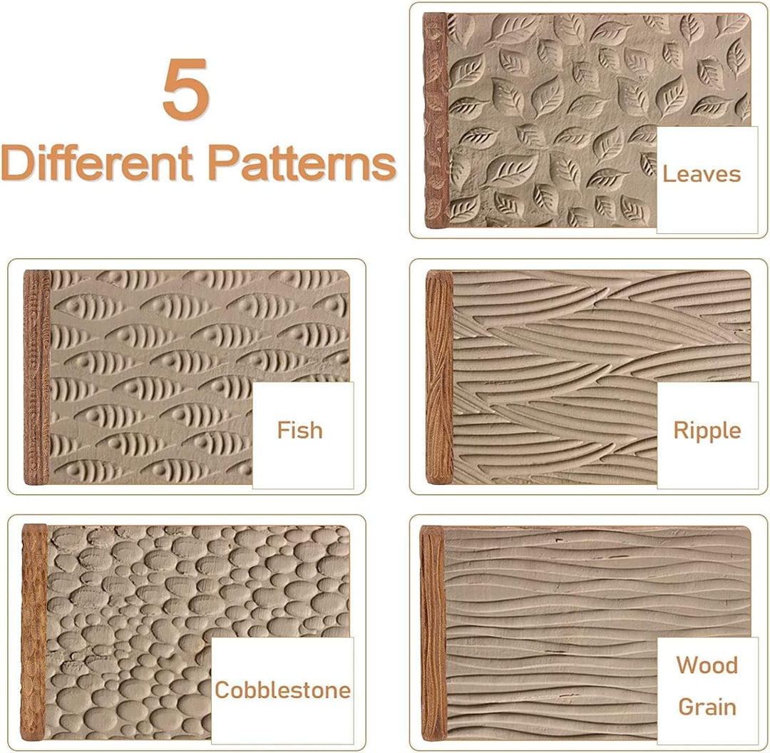 Tiamu 5 Stück -Tonroller, Töpferton Walzen Se, Ton Stempel, Töpfereimuster-Roller, Geprägte Nudelhöl