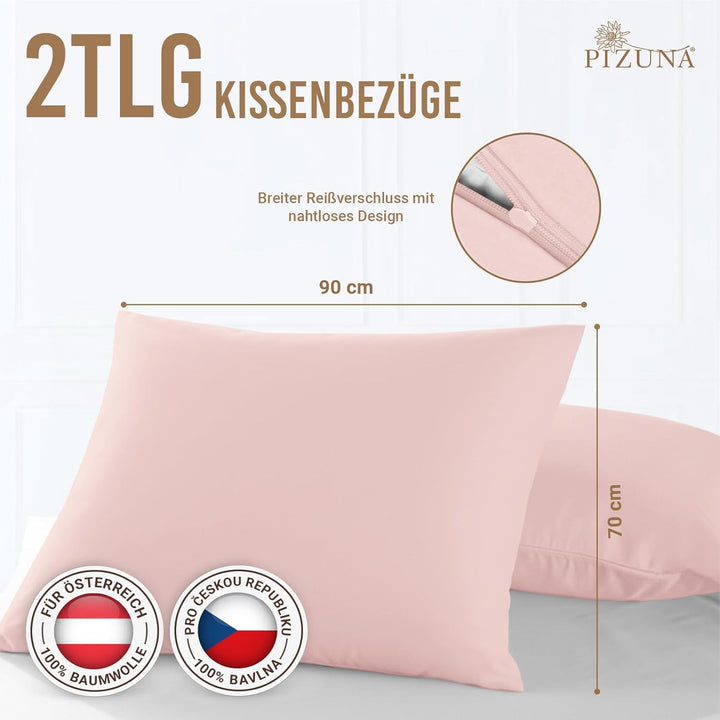 Pizuna Luxuriöser Soft-Satin 2er Pack Kissenbezug 70 x 90 cm Helles Rosa, 800 Fadenzahl Baumwolle Ki