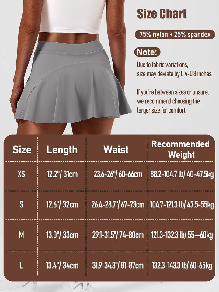 GroYolan Tennisrock Damen Hohe Taille Skort Plissierter Sportrock mit Innenhose und Taschen Minirock