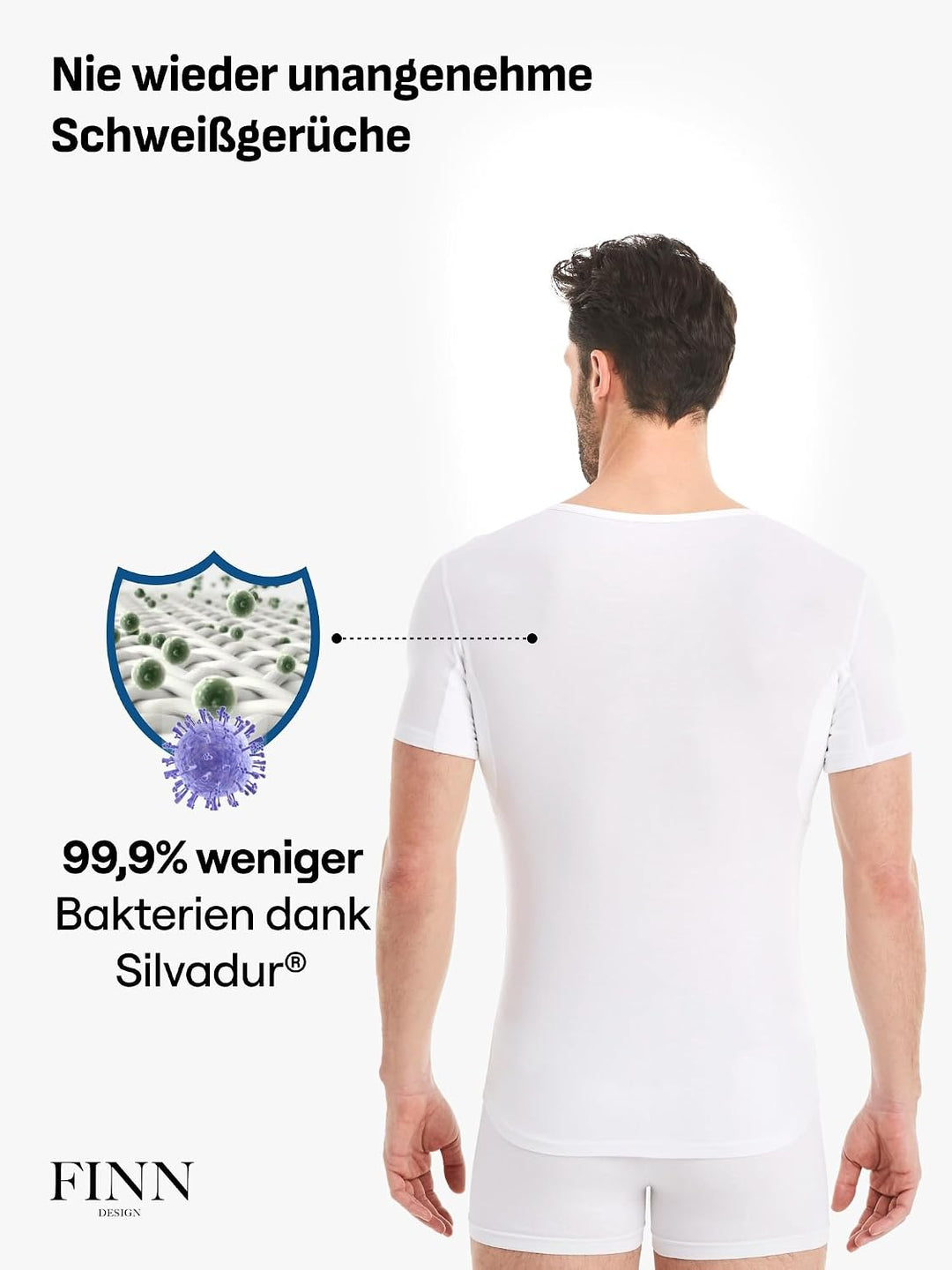 FINN Anti-Schweiss Shirt Herren mit V-Ausschnitt und integrierten Achselpads gegen Starkes Schwitzen