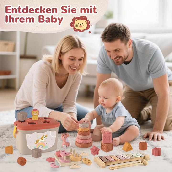 5 in 1 Baby Spielzeug 6 Monate, Montessori Spielzeug Baby, Motorikspielzeug, Stapelspielzeug Blöcken