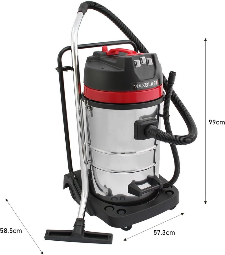 Nass- & Trocken Industriestaubsauger 80L, extra langer 5m Schlauch mit Zubehör, 3000W, Dreifachmotor