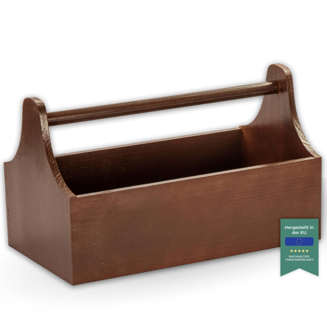 LAUBLUST Werkzeugkiste aus Holz - Werkzeugkasten mit Griff - Braun, 34 x 18 x 20 cm | Werkzeugkoffer