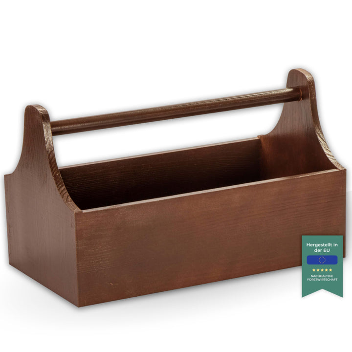 LAUBLUST Werkzeugkiste aus Holz - Werkzeugkasten mit Griff - Braun, 34 x 18 x 20 cm | Werkzeugkoffer