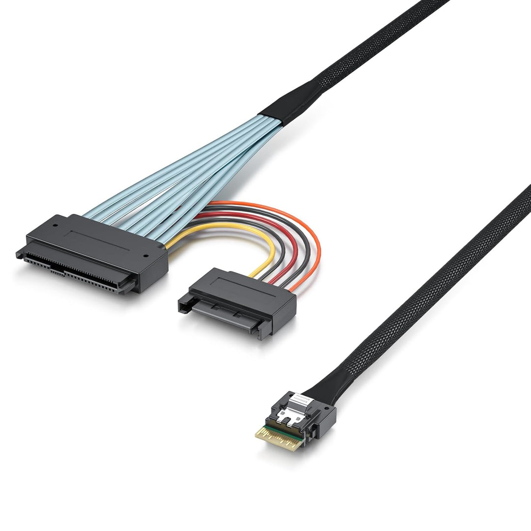 10Gtek SFF-8654 4i SlimSAS zu U.2 SFF-8639 Kabel mit 15pin SATA Stromversorgung, 0.5m (1.64ft) 8654