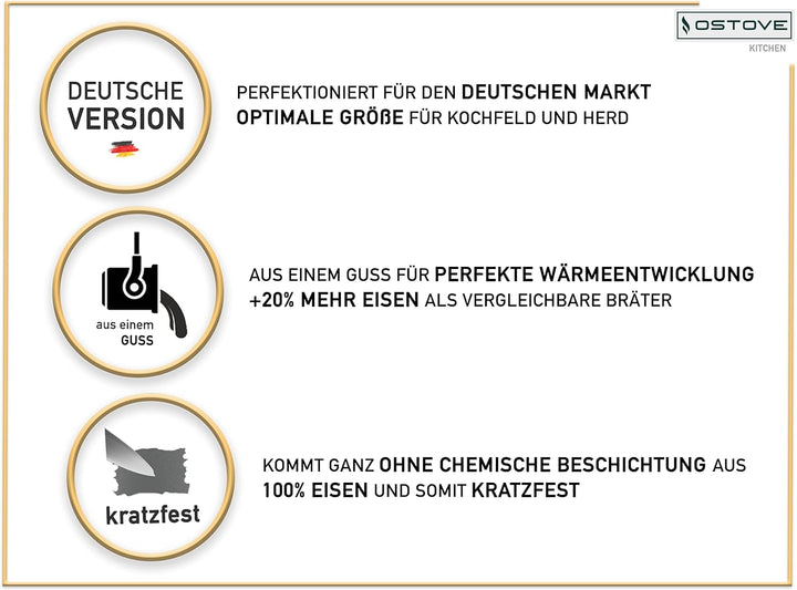 DREIZACK DREIZACK Gusseisenbräter mit Grilldeckel, multifunktionaler Gusseisentopf, Gusseisenpfanne,