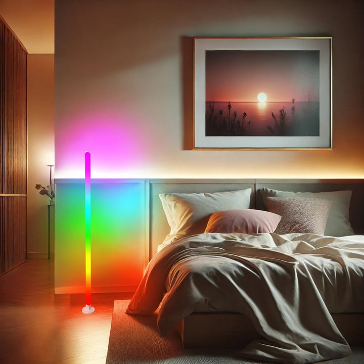 Luminea Home Control Steh Eck Leuchte: 2er-Set Smarte WLAN-Standleuchte mit RGB-IC-LEDs, App, 10 W,