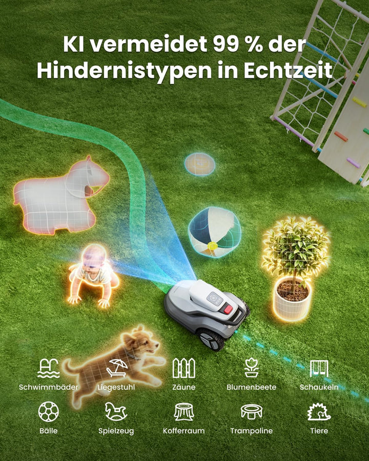 Terramow V1000 Mähroboter ohne Begrenzungskabel mit Garage, Tri-AI-Vision-Technologie ohne Draht-/RT