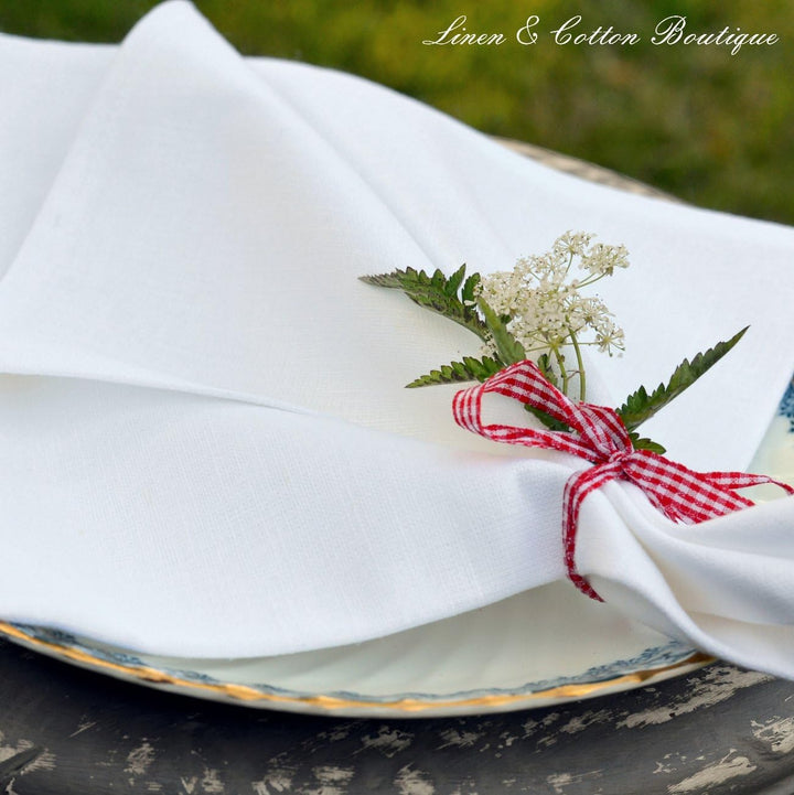Linen & Cotton 4 x Stoffservietten Leinenservietten Amelia, Weiss - 50% Leinen, 50% Baumwolle, (47 x