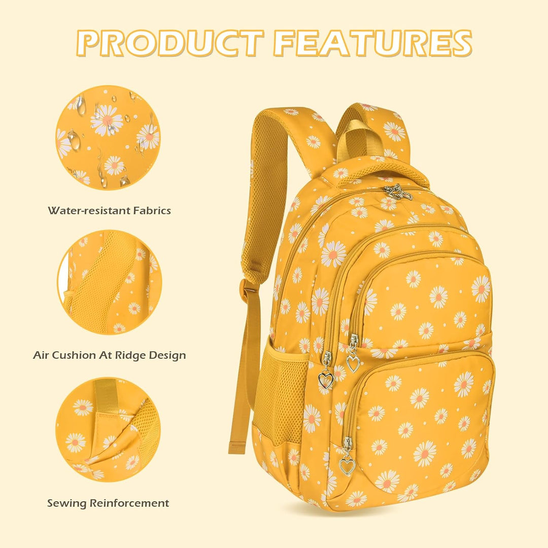 Schulrucksack Mädchen Teenager Damen Schultasche Rucksack Set Gänseblümchen Schulranzen für Mädchen