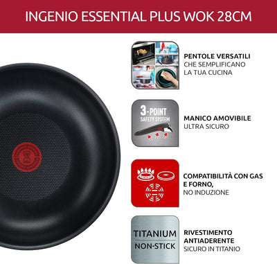 Lagostina Ingenio Essential Plus Wok-Wok Ø 28 cm, antihaftbeschichtete Aluminiumpfanne für Gas und B