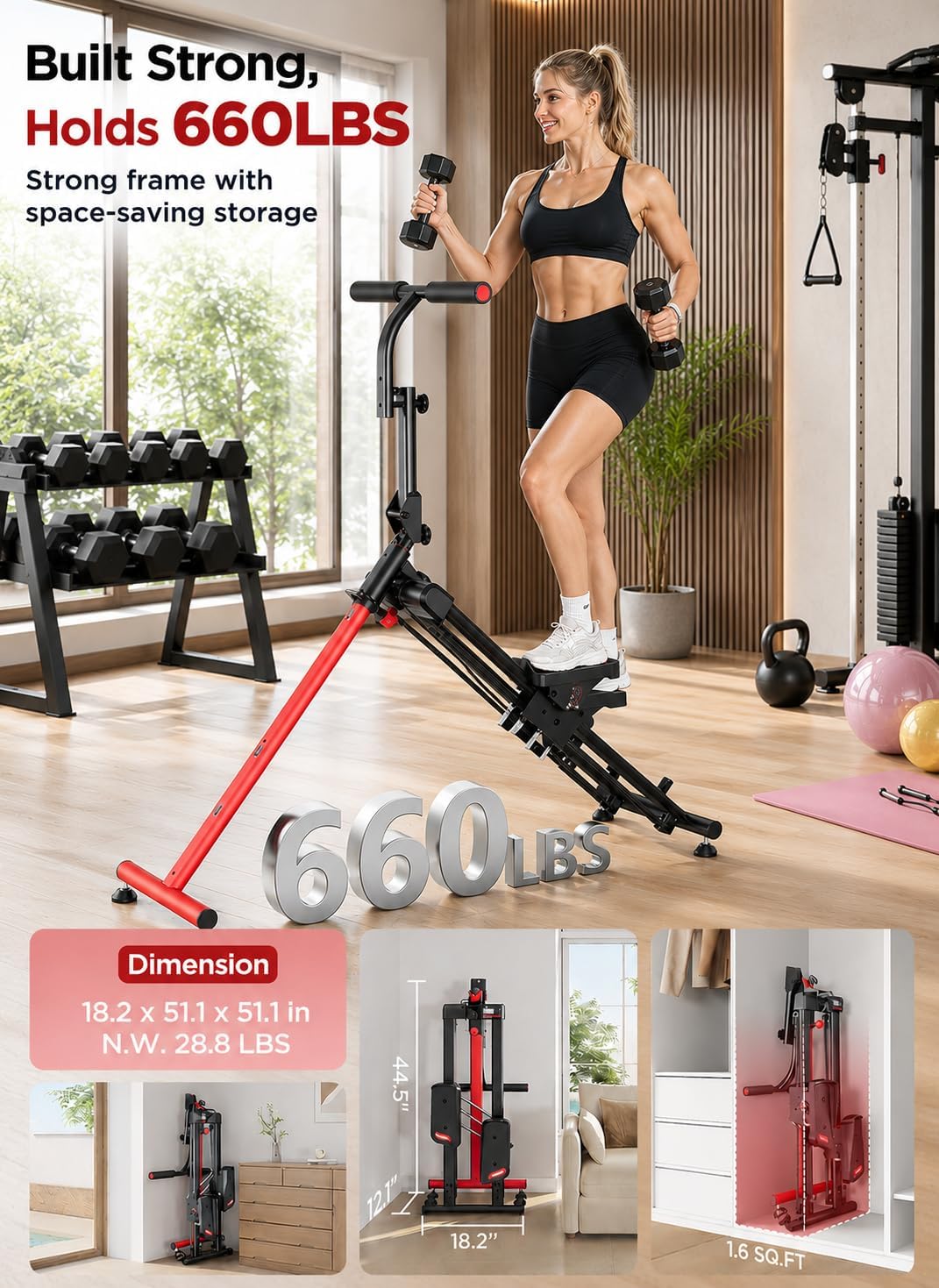 Treppenstepper Trainingsgerät, Verstellbarer Treppensteiger mit 3 Workout-Modi, klappbarer Cardio-St