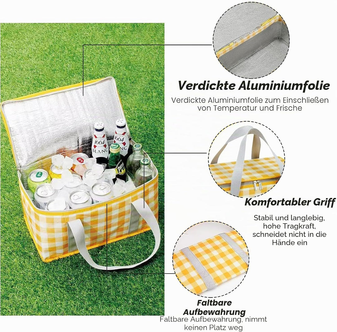 Isolierte Picknickkörbe, 35 x 20 x 20 cm Kühltasche Picknicktasche 15L, mit 150 x 200 cm Picknickdec