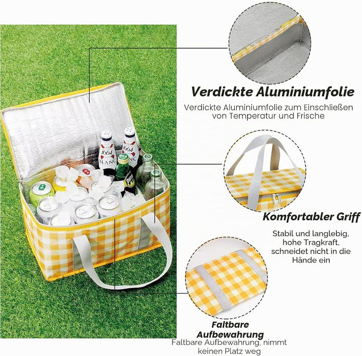 Isolierte Picknickkörbe, 35 x 20 x 20 cm Kühltasche Picknicktasche 15L, mit 150 x 200 cm Picknickdec