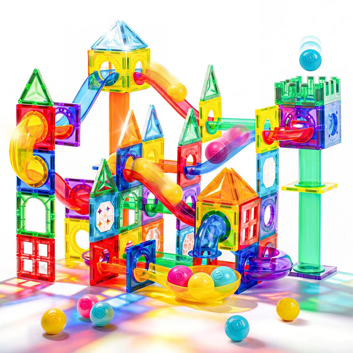 Magnetische Kugelbahn Erweiterungsset 125 Teile – 7,5cm Standardgrösse & 100% kompatibel mit gängige