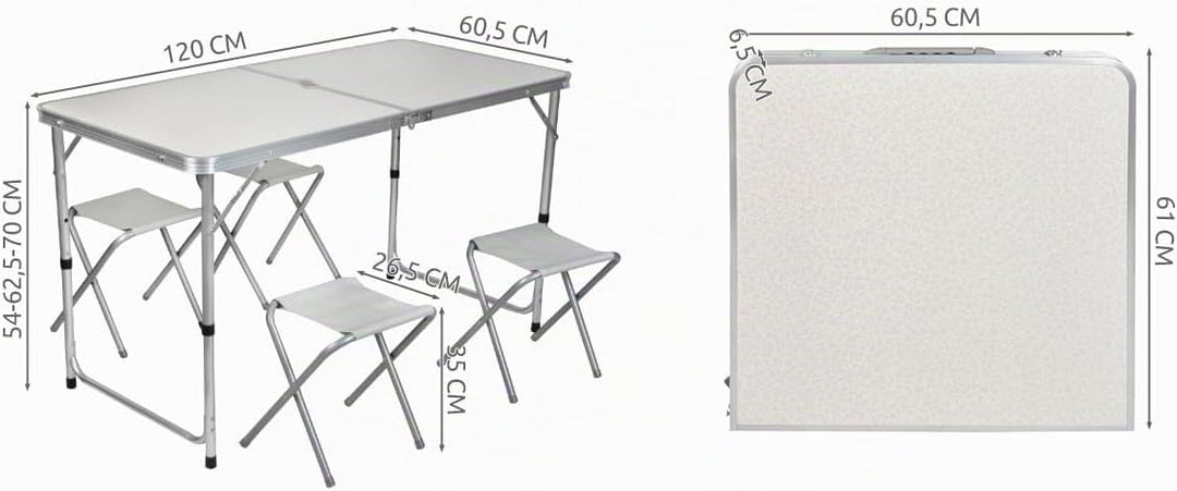 TRIZAND Klapptisch-Set mit Stühlen 5-teilig 120 x 60,5 cm Gross Höhenverstelbar Faltbar Belastbar mi