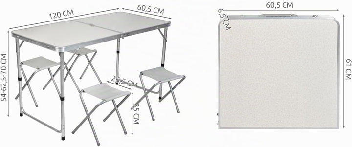 TRIZAND Klapptisch-Set mit Stühlen 5-teilig 120 x 60,5 cm Gross Höhenverstelbar Faltbar Belastbar mi