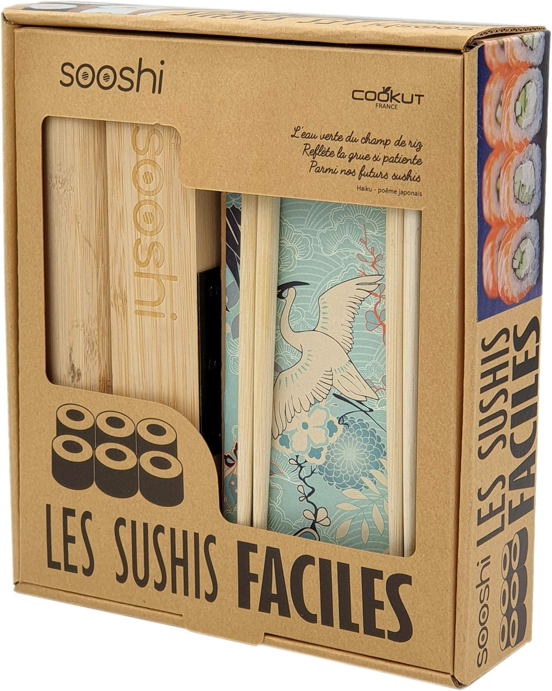 COOKUT - Set SOOSHI - Supereinfaches Sushi Maki Set mit Bambusgerät, Stäbchen und Rezeptbuch