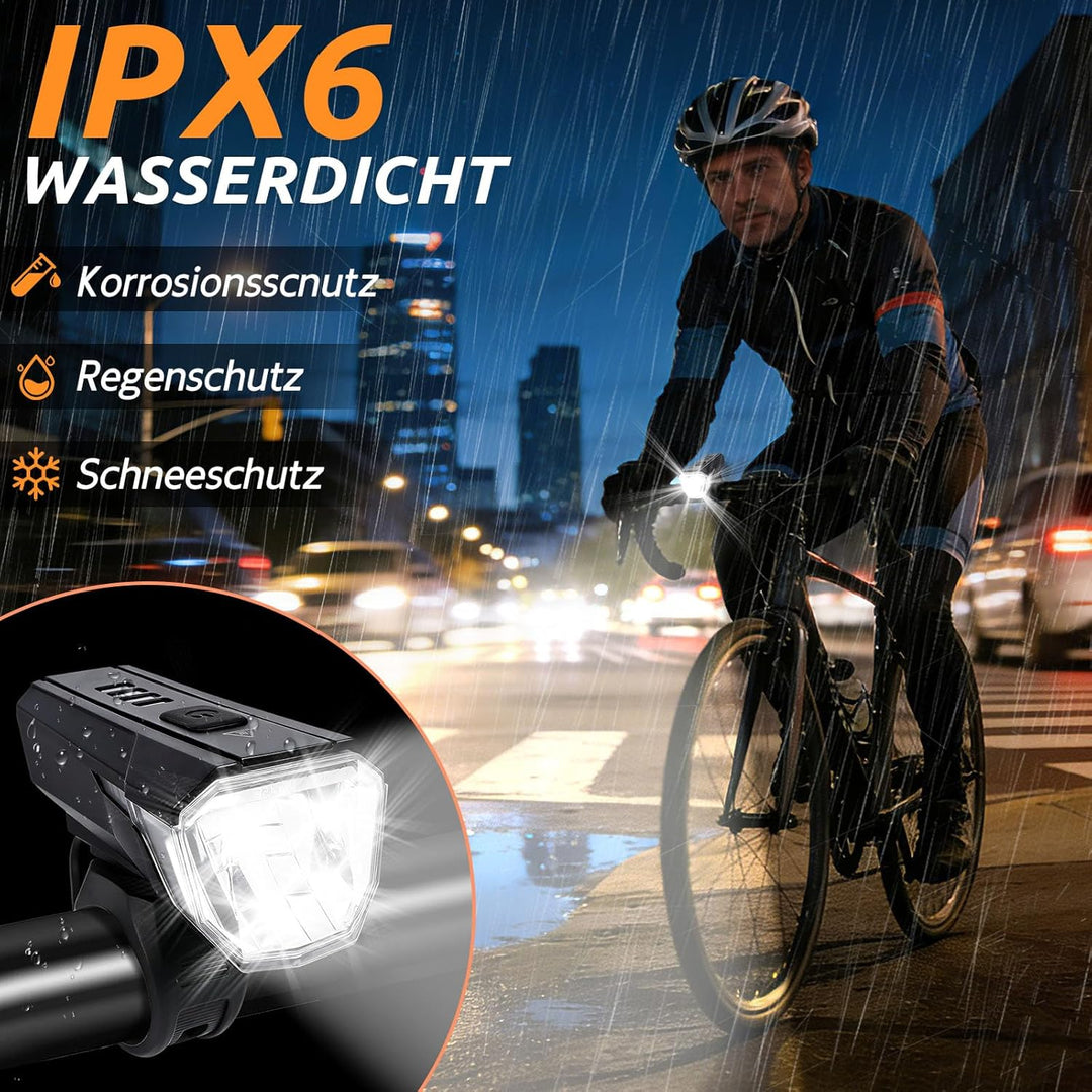 Fahrrad Licht Set Powerful USB, Fahrradlampe Vorne und Hinten Rechargeable, Wasserdicht IPX6, Kabell