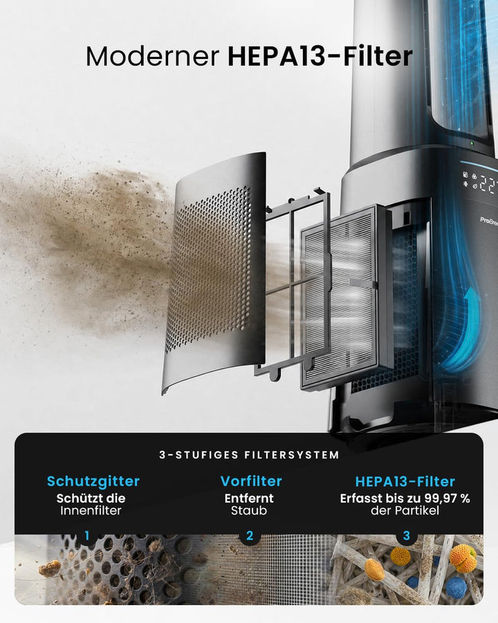 Pro Breeze OmniAir 105cm rotorloser Ventilator mit Luftreiniger - Ventilator oszillierend 75° - Fern