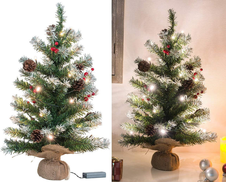Britesta Weihnachtsbaum klein: Deko-Weihnachtsbaum mit 30 LEDs, Pinienzapfen und Eibenbeeren, 60 cm