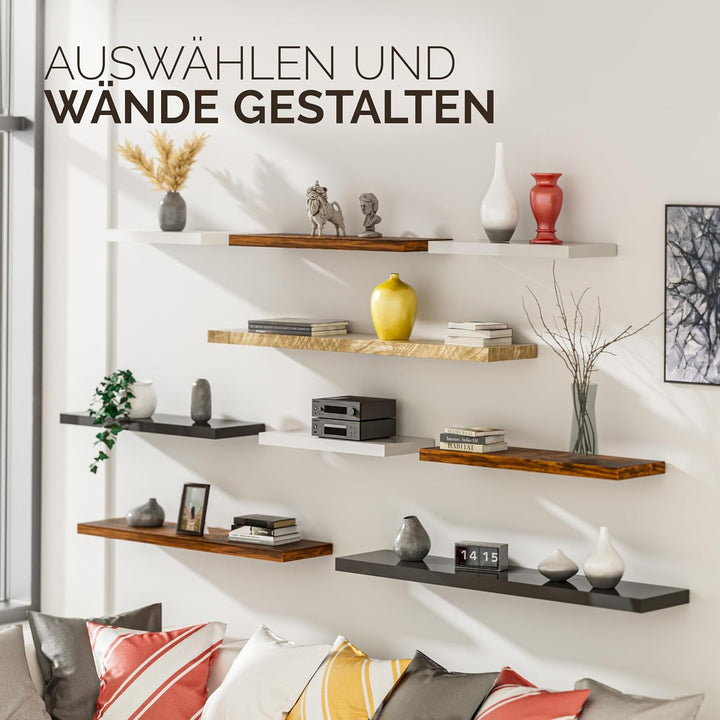 Casaria® Wandregal Holz Schwarz Regal mit Halterung 15kg Tragkraft Hängeregal Küche Wohnzimmer Flur