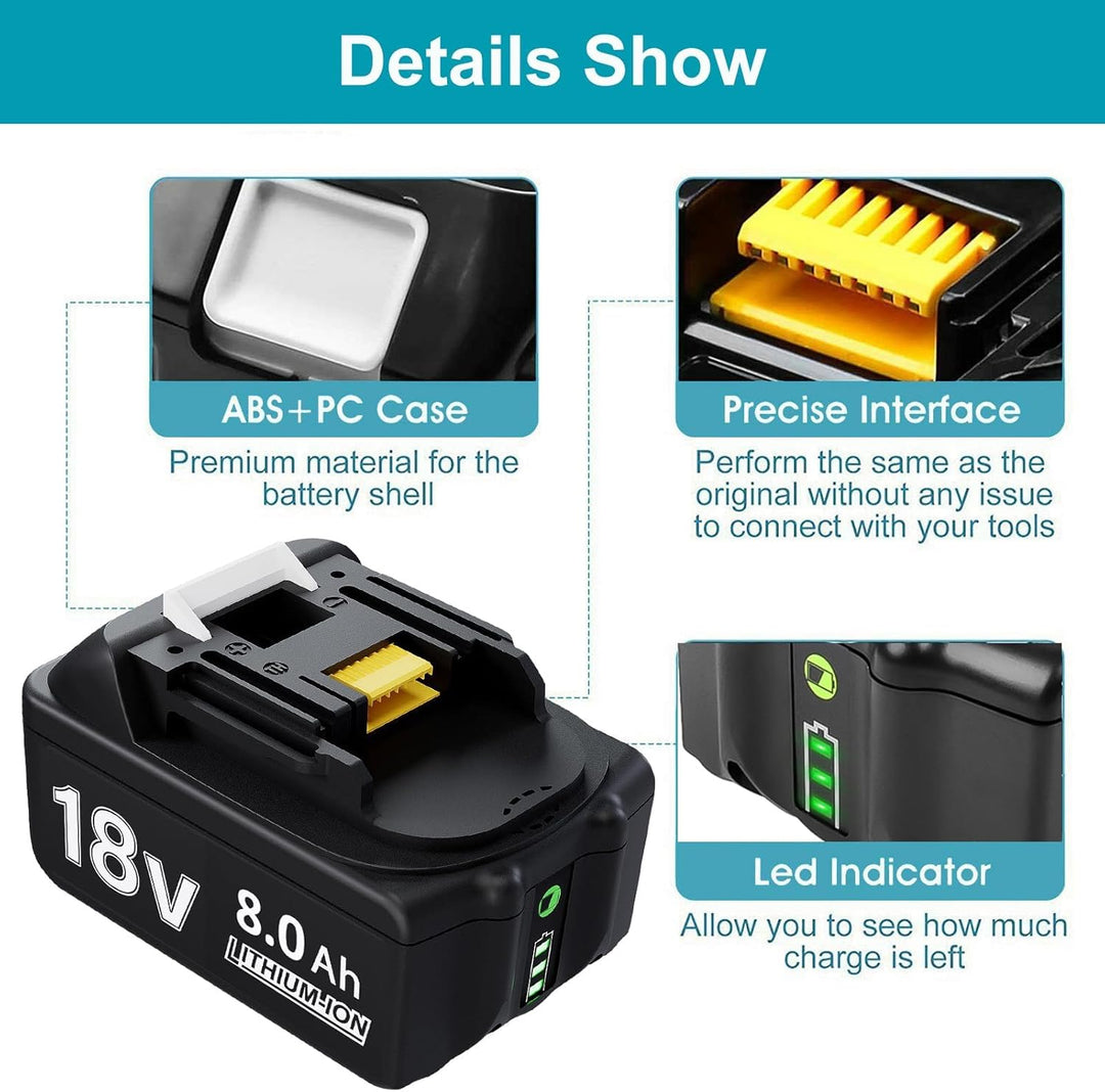 Akku 18V 8Ah für BL1860B BL1860 BL1850B BL1850 BL1840B BL1835 BL1830 BL1815 LXT-400 194204-5 194205-