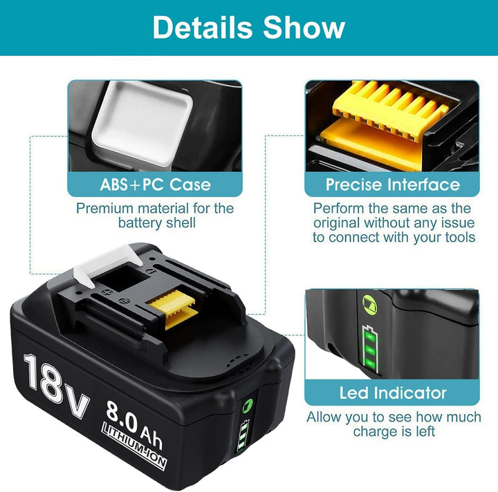 Akku 18V 8Ah für BL1860B BL1860 BL1850B BL1850 BL1840B BL1835 BL1830 BL1815 LXT-400 194204-5 194205-