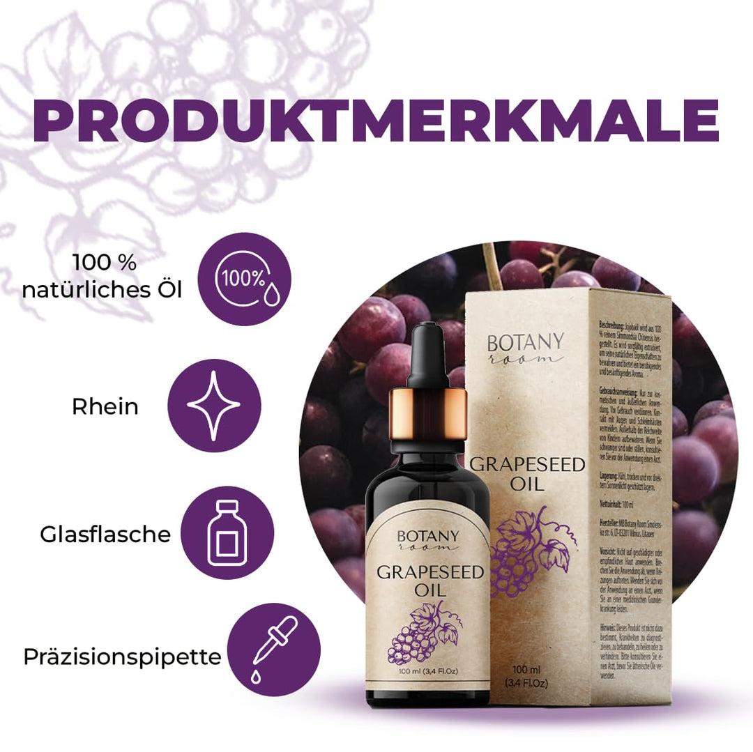 Traubenkernöl Bio Hautöl 50ml - 100% rein, kaltgepresst - Pflege für Gesicht, Körper, Haare - für tr