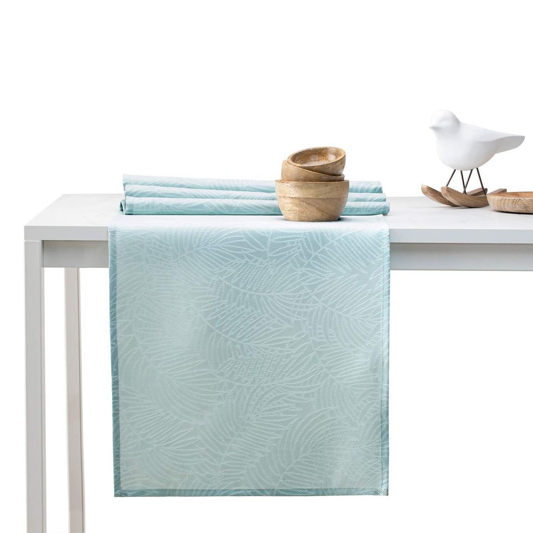 AmeliaHome Tischläufer Set 35x300 cm und 115x300 cm Lotuseffekt Wasserabweisend Blätter Minze Gaia 3