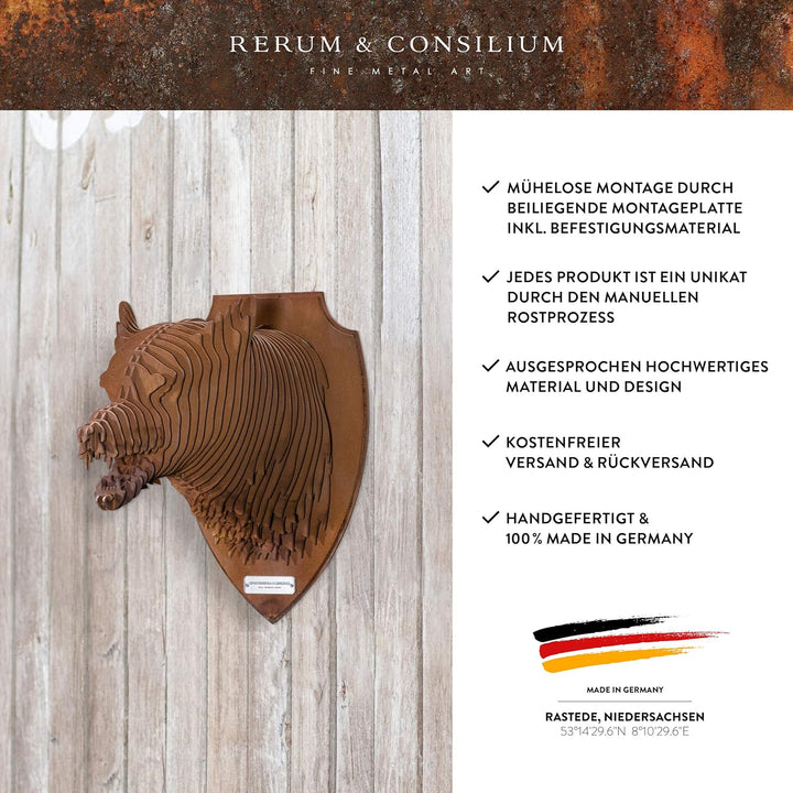 Rerum & Consilium Wolf-Kopf in Edelrost-Optik | Wanddeko Wolfskulptur | 27 x 36 x 33 cm | 12,2 kg |