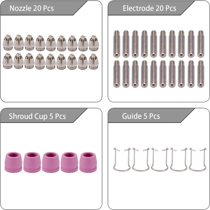 SG-55 AG-60 WSD-60 Plasmaschneider, Schneidbrenner, Düsen, Verbrauchsmaterialien-Set, 50 Stück 1.2MM