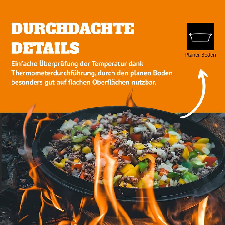 Petromax Feuertopf ft6 - Dutch Oven aus Gusseisen für Kochen und Backen - mit Deckel, Henkel und pla