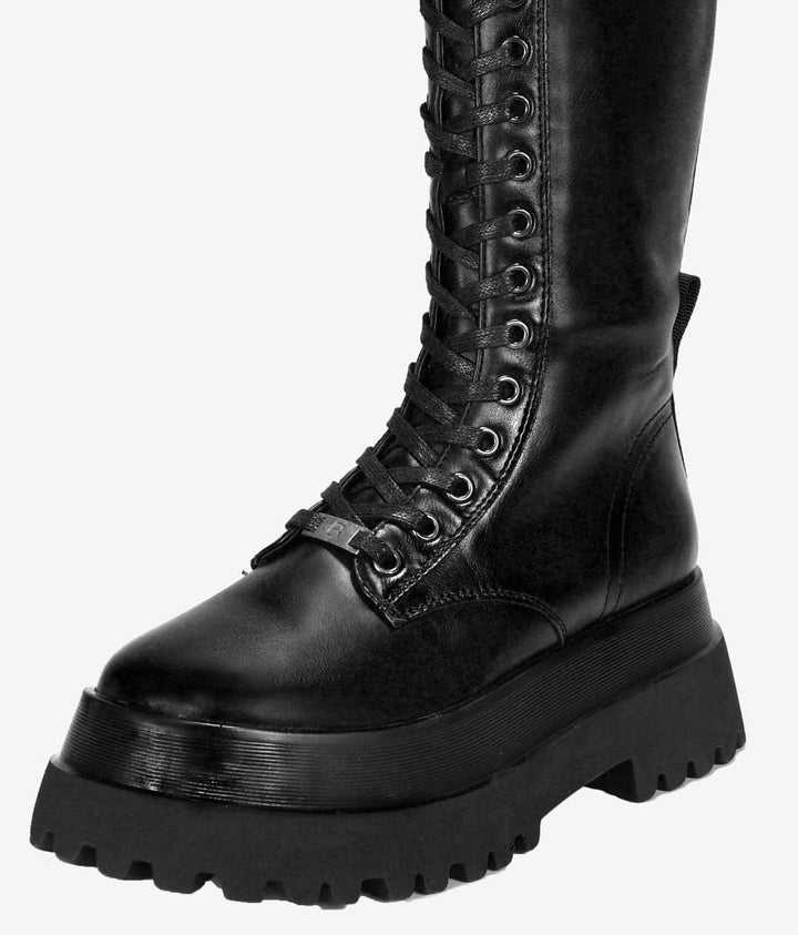 BOSANOVA Hohe Militärstiefel mit Track-Sohle und Schnürung, Reissverschluss innen. 36 EU Schwarz, 36