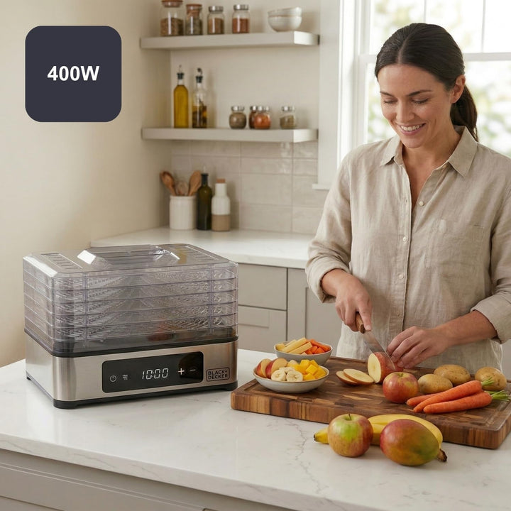 Black+Decker - Dörrgerät für Lebensmittel 400 W | 5 transparente Einschübe 29x21 cm | Digital-Touch