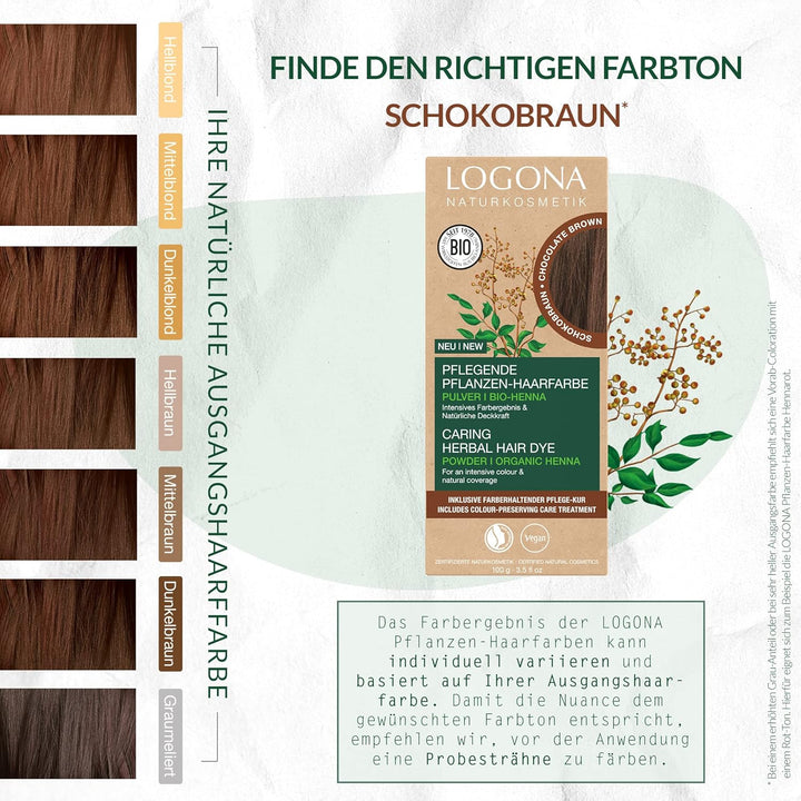 LOGONA Naturkosmetik Pflegende pflanzliche Haarfarbe, Veganes Haarfarbe-Pulver mit Bio-Henna für int