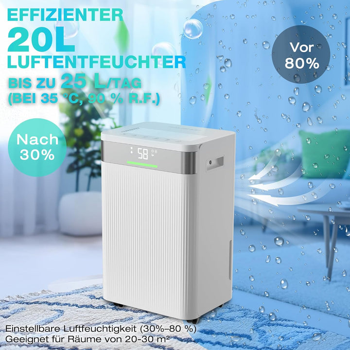 HAUSHOF Luftentfeuchter Elektrisch 20L/Tag, 41dB Leiser Entfeuchter Elektrisch mit Negativ-Ionen für
