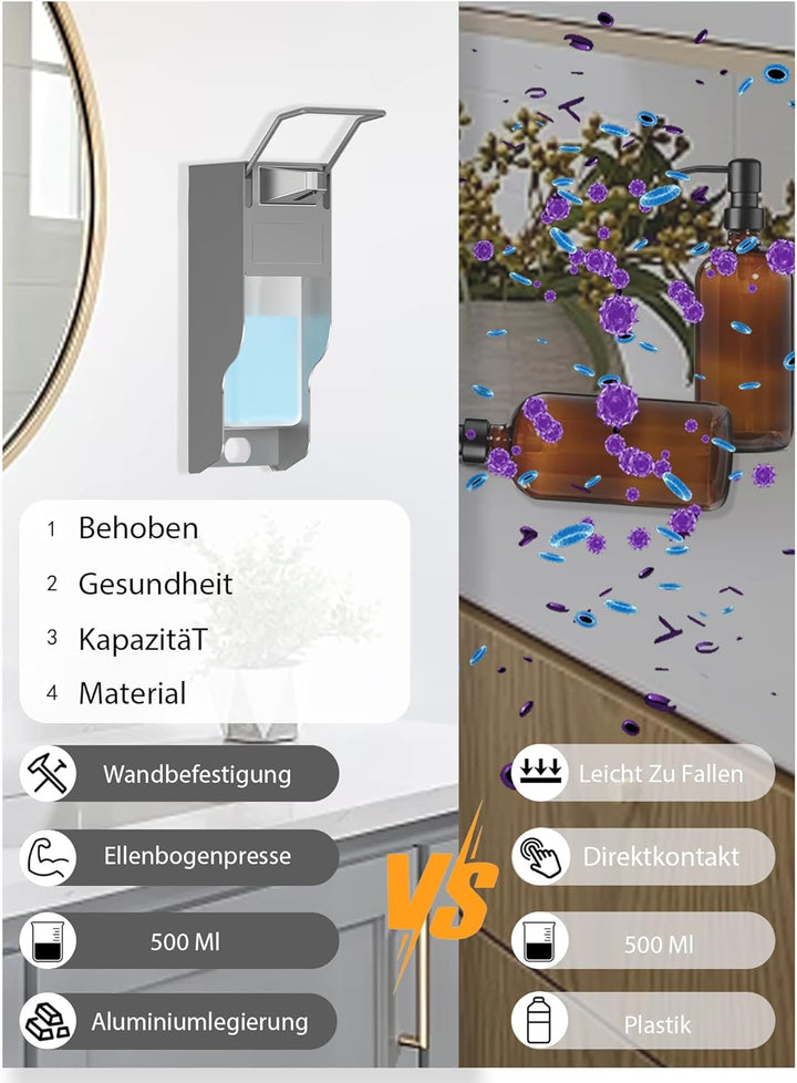 OVAS HOO Desinfektionsspender Wand Aluminium Seifenspender Wandbefestigung 500 Ml Eurospender Mit El
