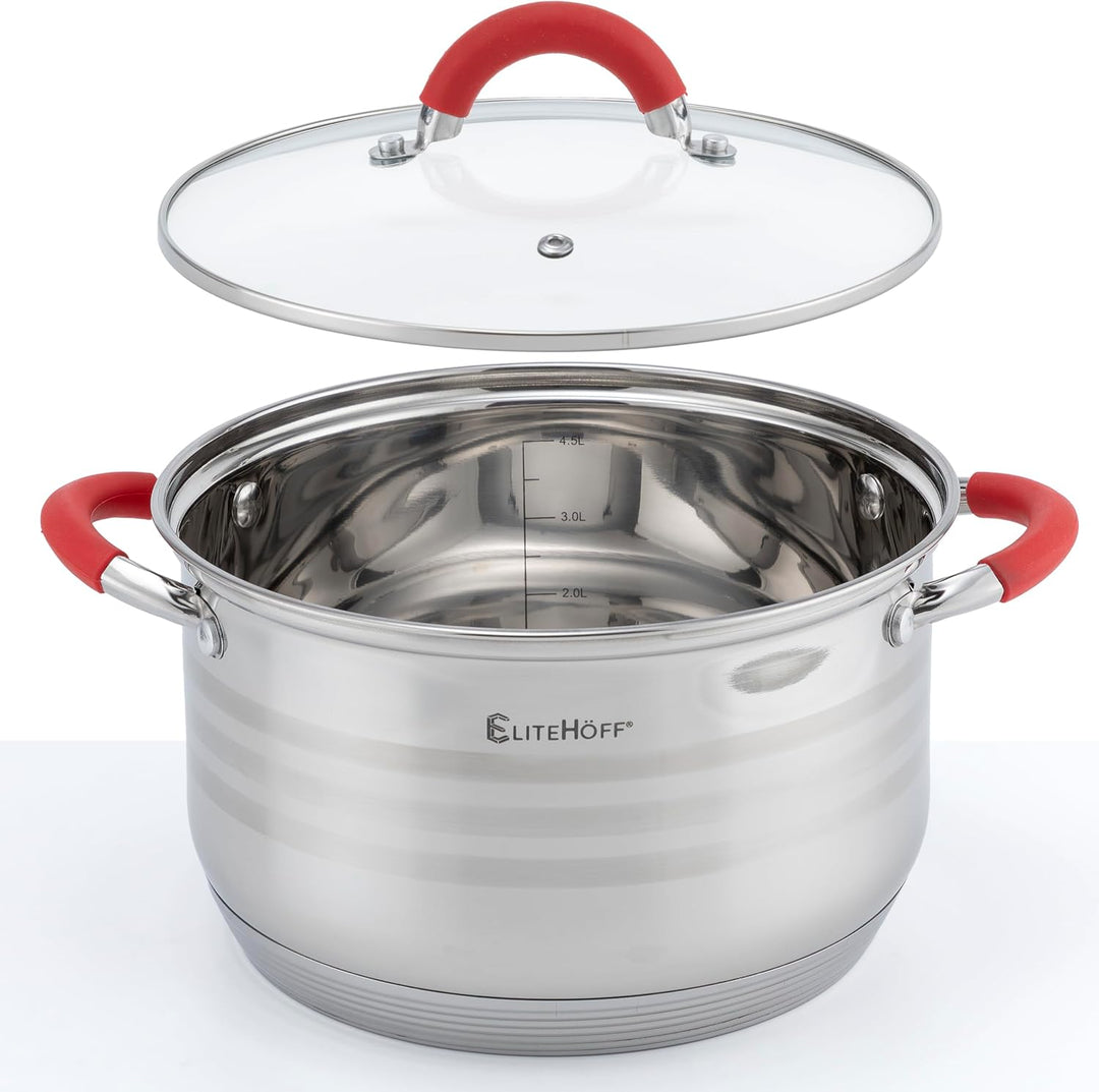 EliteHoff Topfset Induktion 12-teilig, Kochtopf Set mit Glasdeckeln und Silikongriffen, 7-lagiger Ed