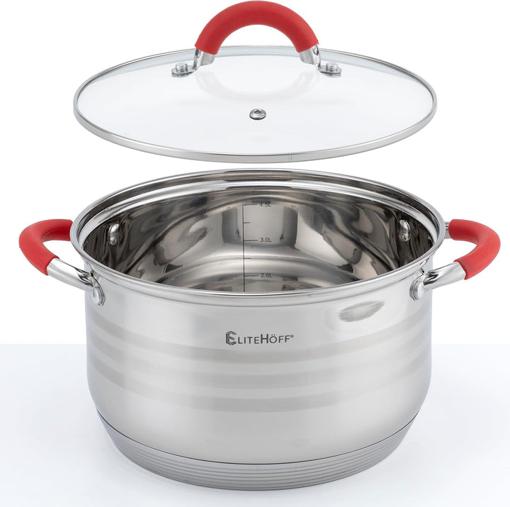 EliteHoff Topfset Induktion 12-teilig, Kochtopf Set mit Glasdeckeln und Silikongriffen, 7-lagiger Ed