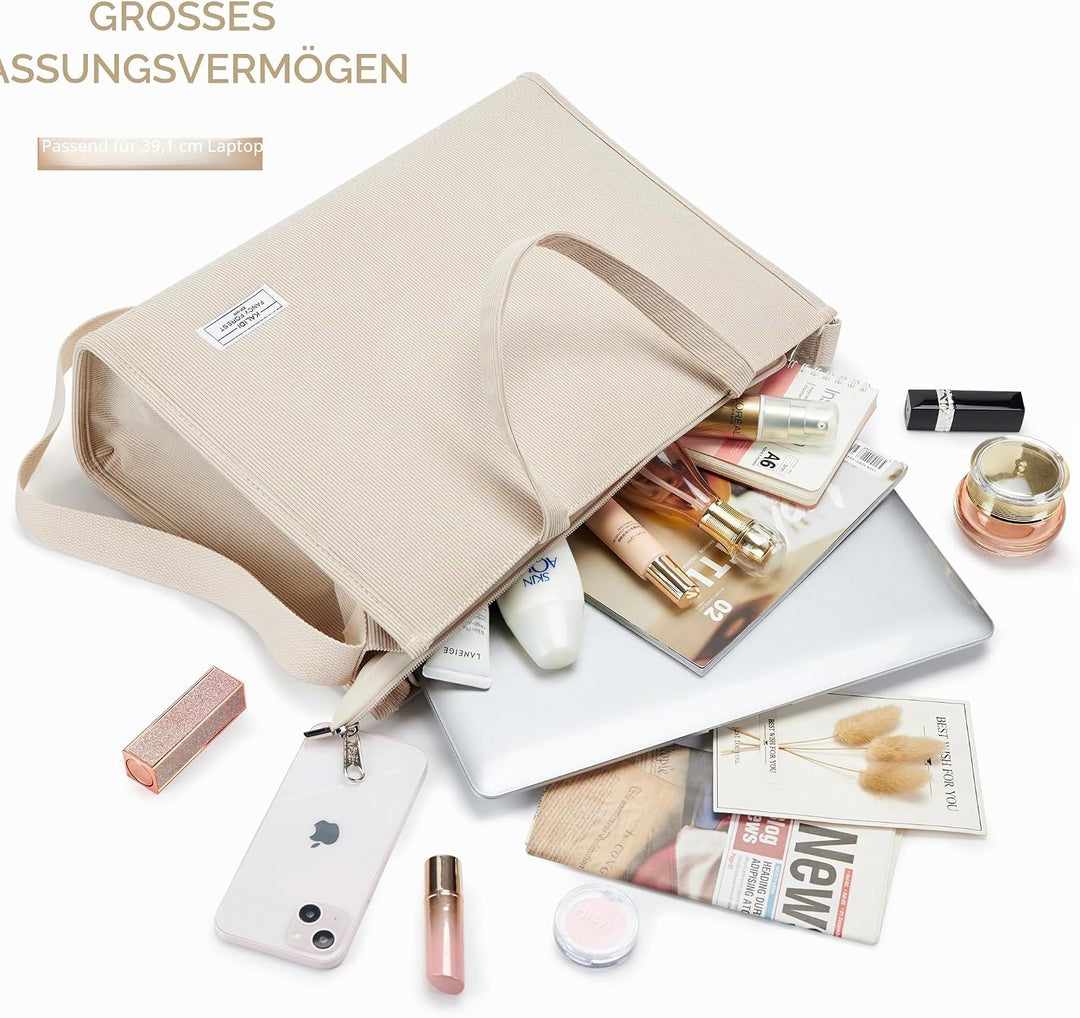 KALIDI Cord Tasche Umhängetasche Damen mit Reissverschluss, Handtasche Schultertasche Shopper für Sc