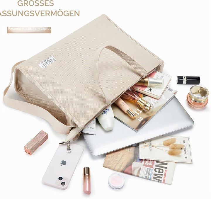 KALIDI Cord Tasche Umhängetasche Damen mit Reissverschluss, Handtasche Schultertasche Shopper für Sc