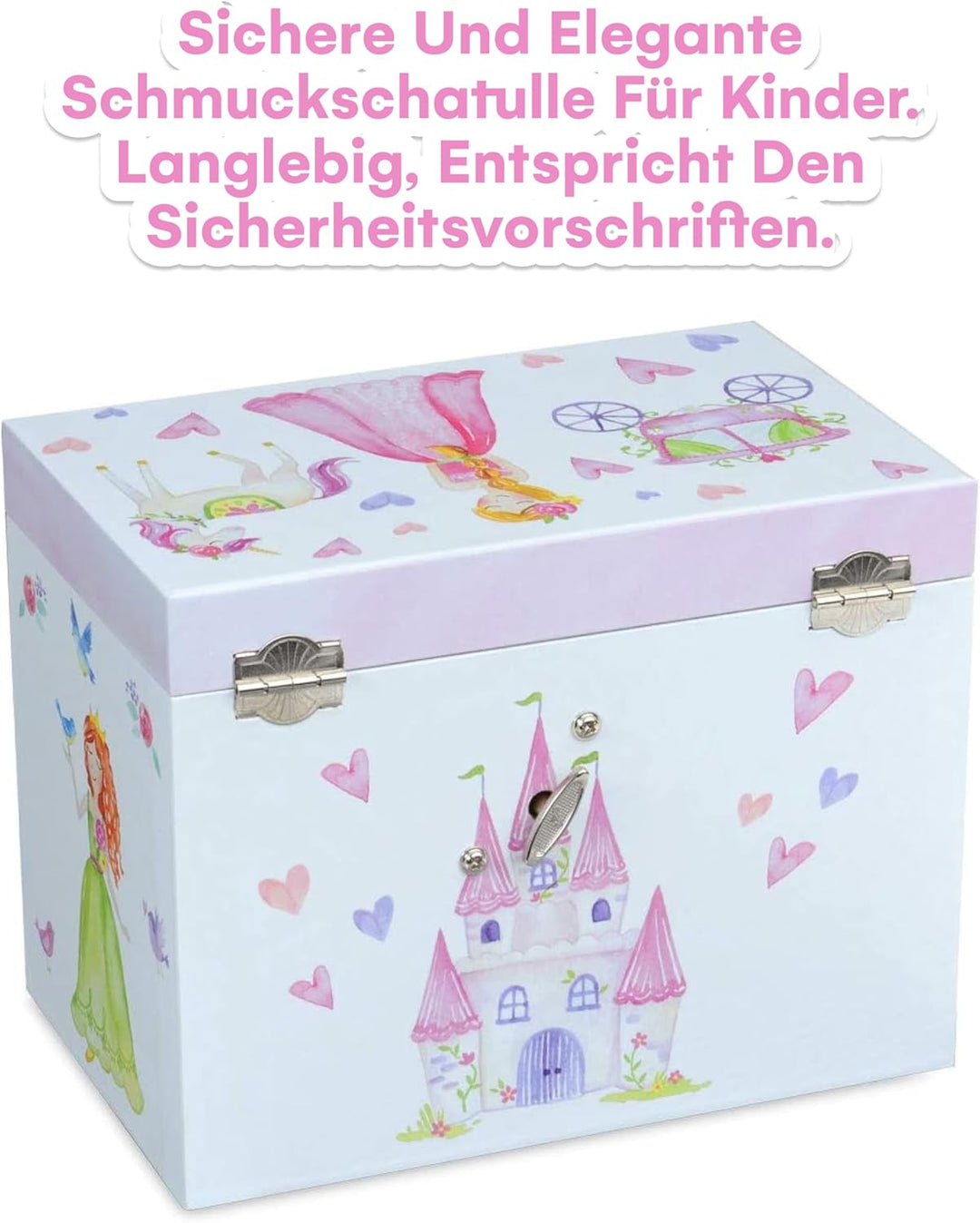 Jewelkeeper - Märchenprinzessin und Herzen grosse Musikschmuck-Aufbewahrungsbox mit 4 ausziehbaren S
