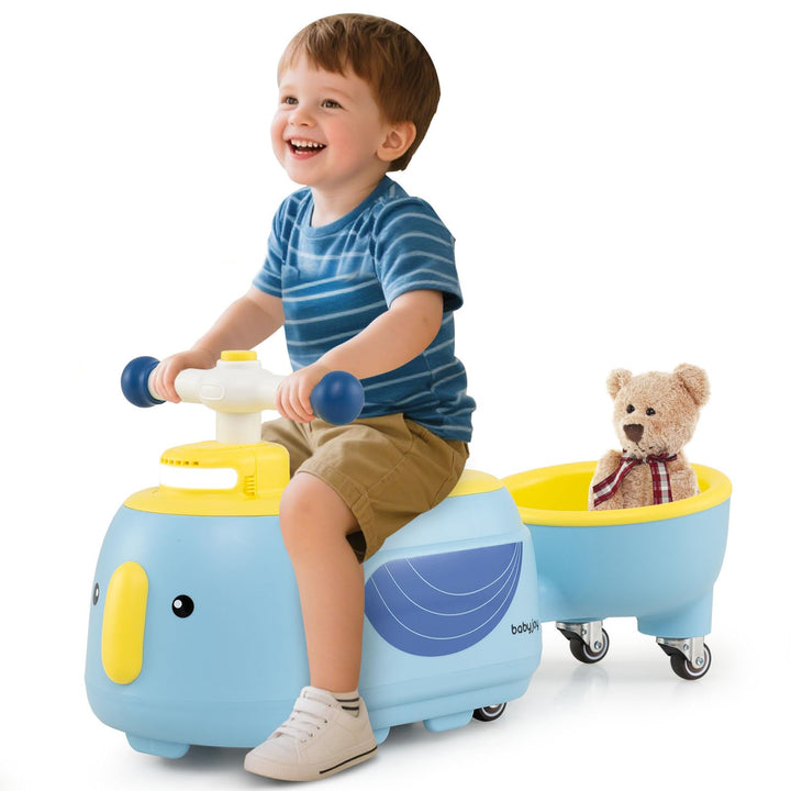 DREAMADE 2-in-1 Rutschauto, Rutschfahrzeug mit abnehmbarem Anhänger & Stauraum unter dem Sitz, mit L