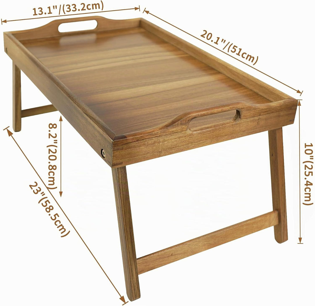 Utoplike Akazienholz Bett Tablett Tisch, grosses Frühstückstablett mit klappbaren Beinen, Serviertab