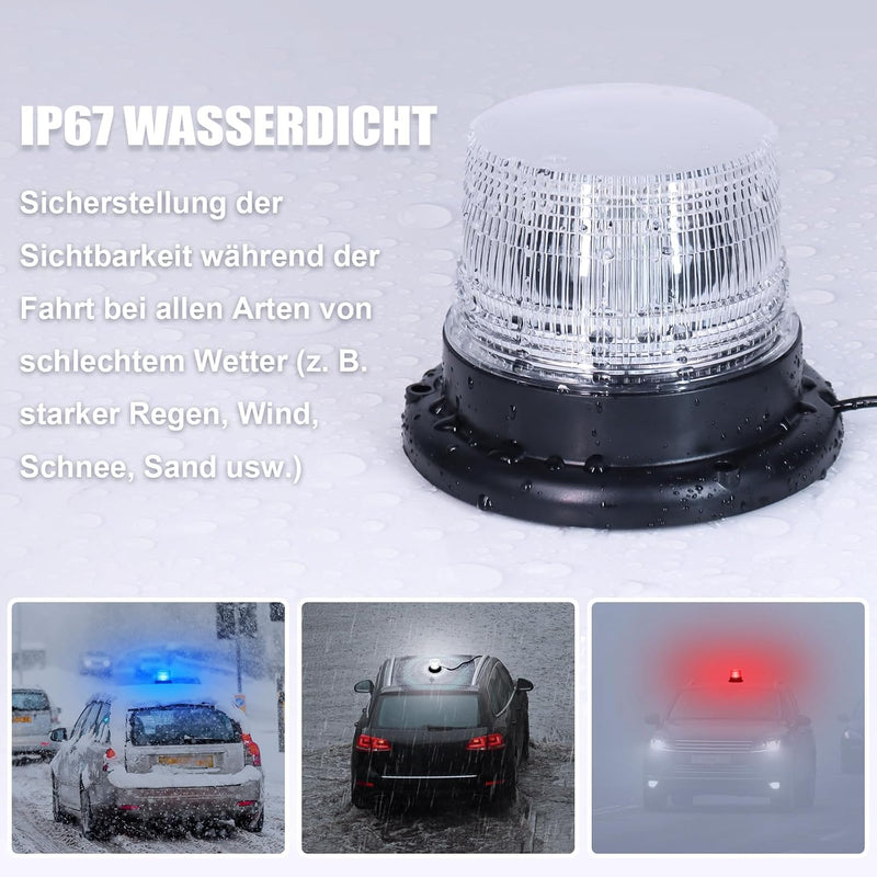 LED Rundumleuchte Einstellbar 8 Farben Blitzlicht Wasserdicht mit Magnet für Auto Träger LKW,Rot, Li