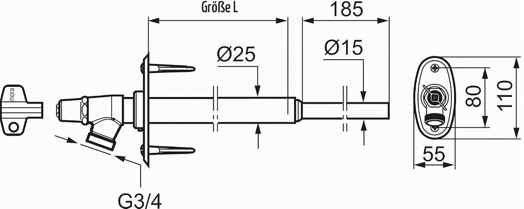 Mora Garden II Frostgeschütztes Aussenwandventil 1/2 Länge 150 mm
