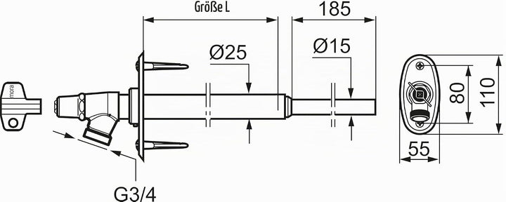 Mora Garden II Frostgeschütztes Aussenwandventil 1/2 Länge 150 mm